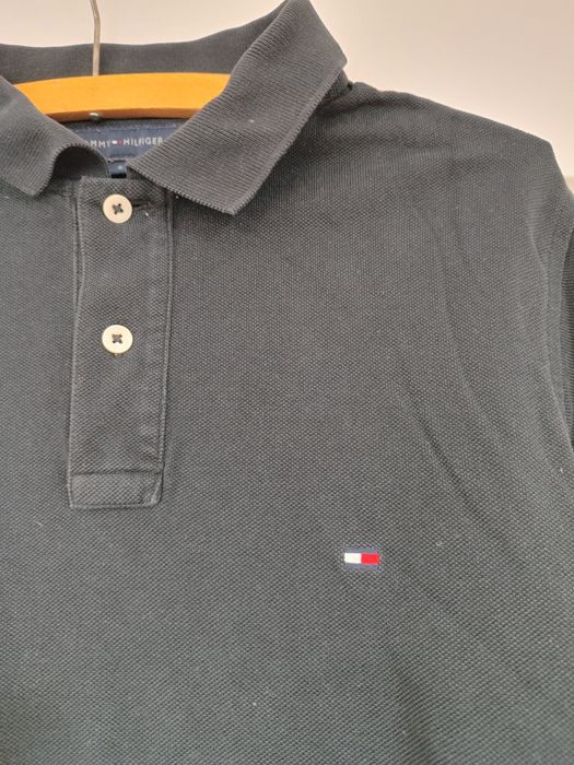 Czarna bluzka długi rękaw polo kołnierzyk męska Thommy Hilfiger S