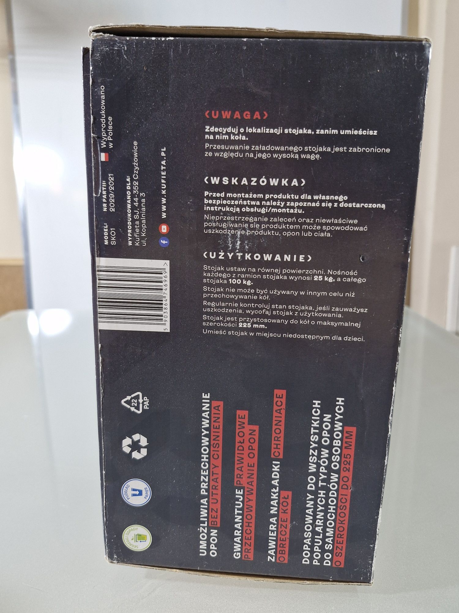Stojak do Przechowywania Opon Aluminiowy Kufieta Wieszak Regał