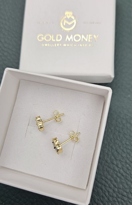 Złote kolczyki 585 z czarnym kamieniem  koniczynki GOLD M