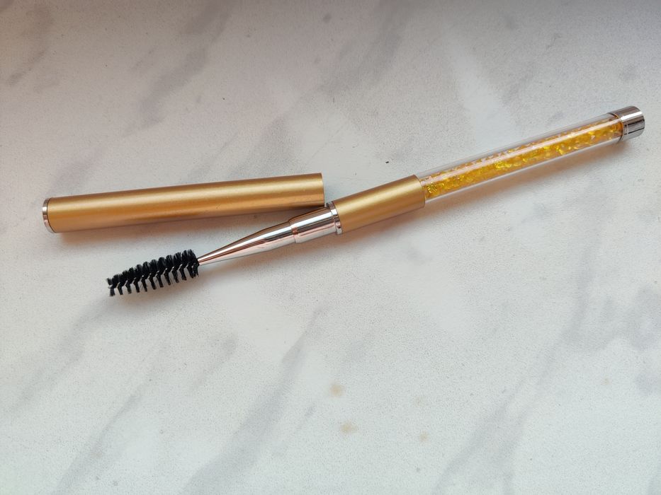 Szczoteczka do rzęs i brwi - złota z kryształkami