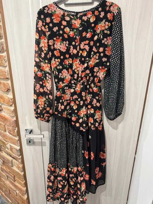 Sukienka zjawiskowa maxi długa asymetryczna kwiaty by o la la S/M