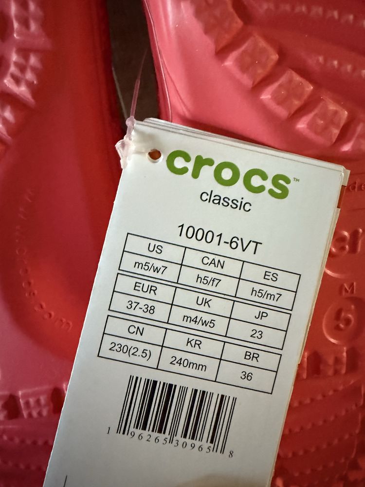 Klapki damskie Crocs Classic r. 37-38, damska 7 koralowe Nowe