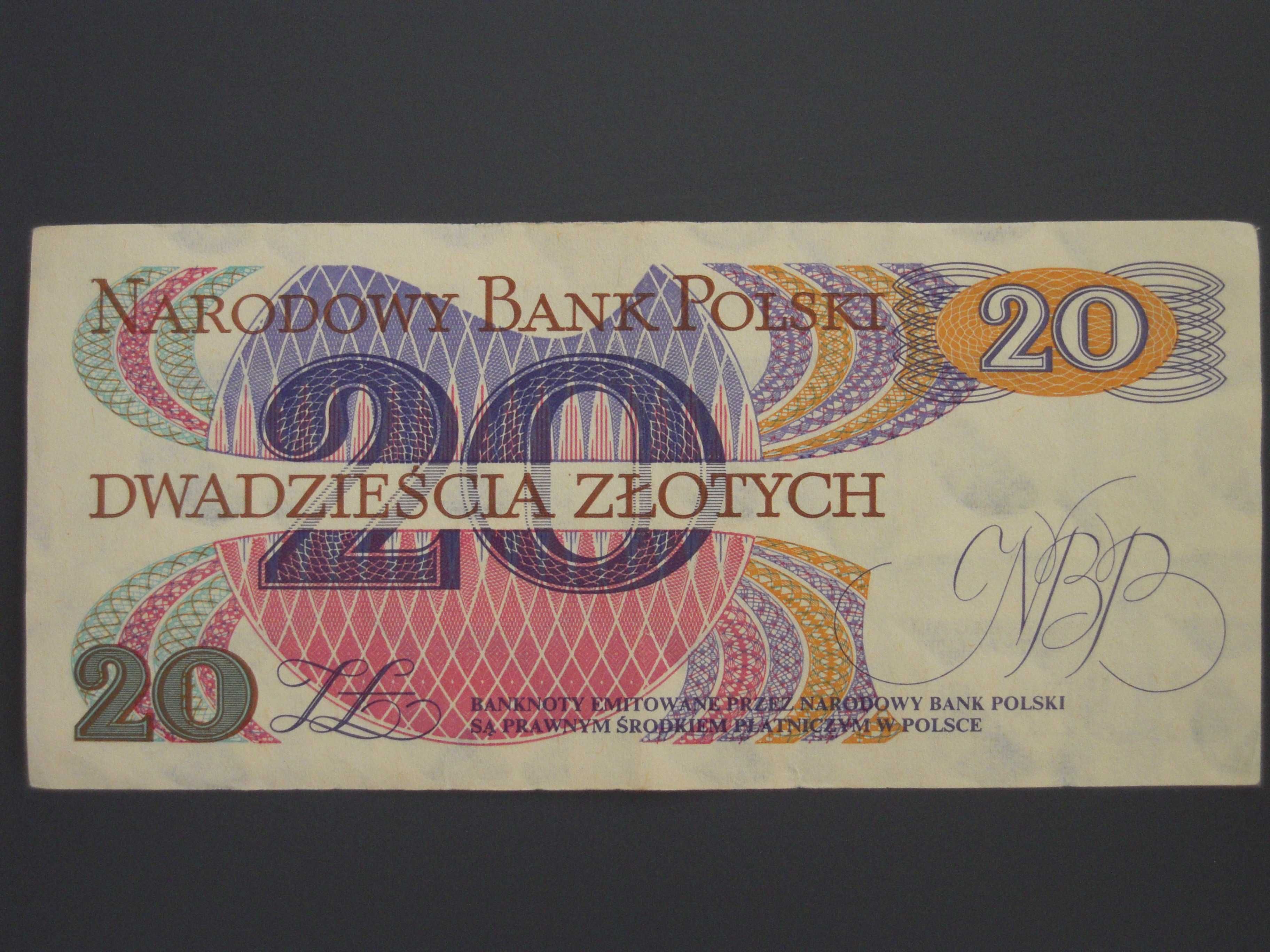 Banknot PRL 20 zł - Romuald Traugutt - seria AM z 1 czerwca 1982 r.