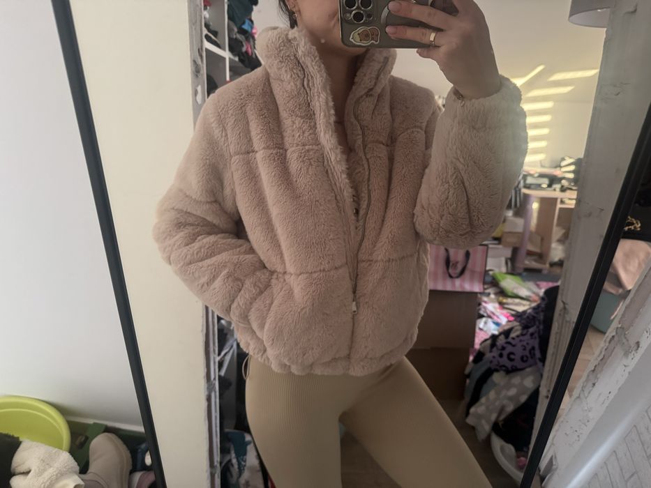 Kurtka grubsza ciepła bomberka miś pudrowy róż