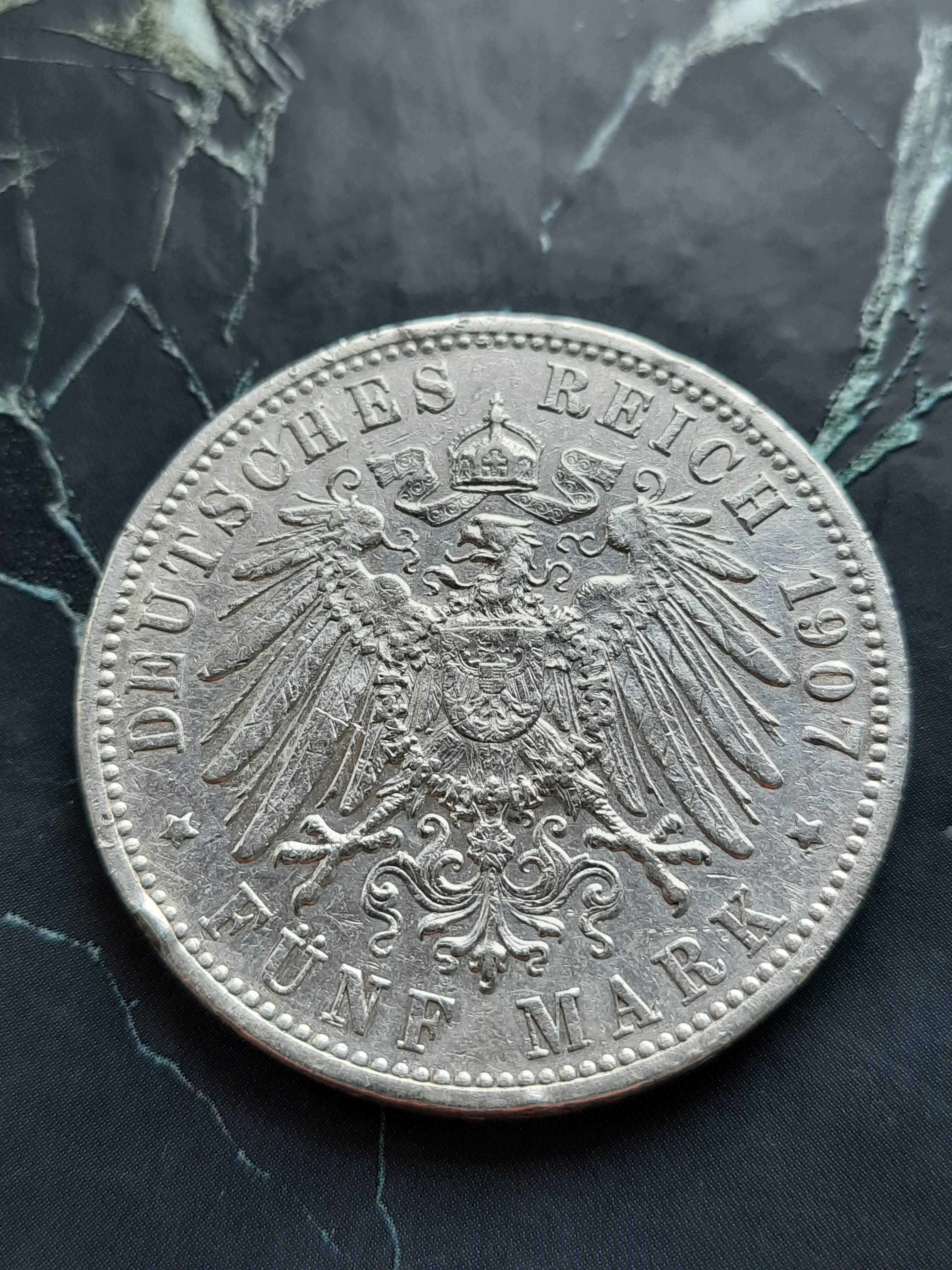 Монета 5 марок Німецька імперія, Пруссія, Баден, Баварія срібло