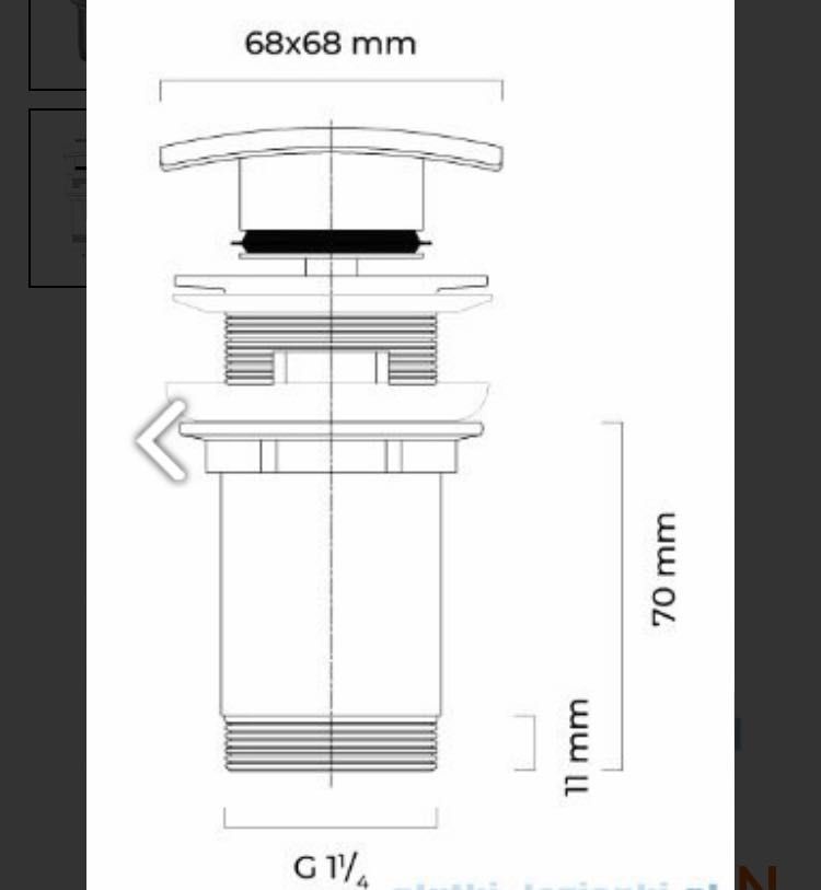 Korek do umywalki klik klak Quad kwadratowy z przelewem G 1 1/4 chrom