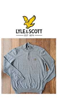 Lyle & Scott męski sweter XL szary polo szkocki casual halfzip