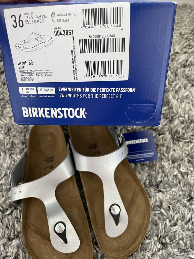 Nowe klapki japonki birkenstock gizeh 36 srebrne silver