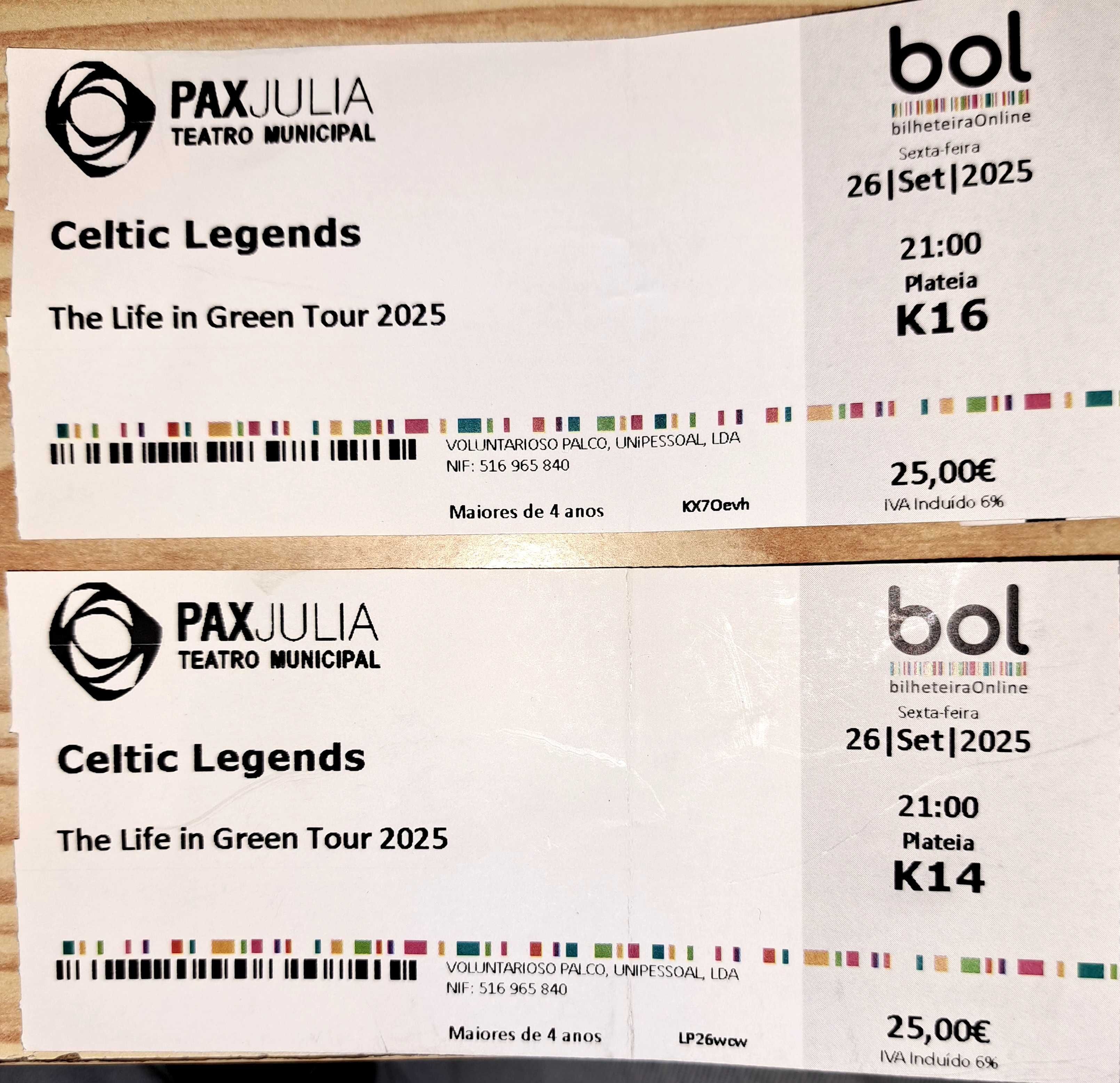 2 bilhetes para o espectáculo Celtic Legends no Pax Julia