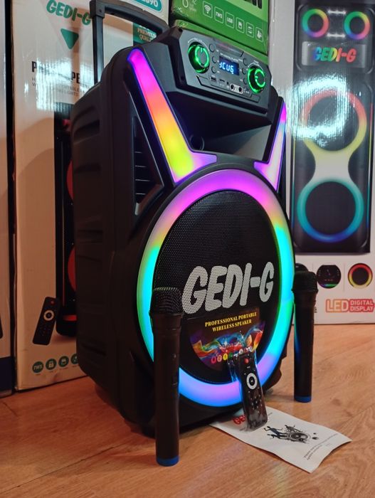 Караоке акустика GeDi-15(блютуз,SD,USB, FM) ПультДУ, 2микрофона