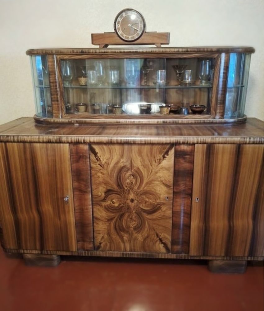 Zestaw mebli art deco witryna + komoda z nadstawką lata 60te vintage