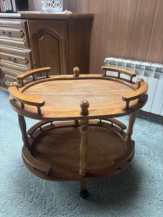 Stolik barowy kawowy dębowy na kółkach