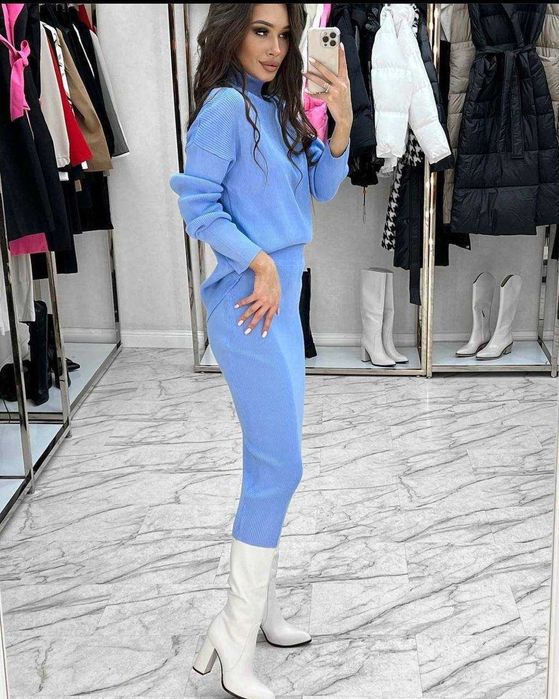 Костюм жіночий теплий з ангори спідниця светер | женский модель 1139