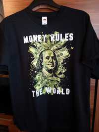 czarny tshirt meski rozm L ''MONEY RULES THE WORLD'