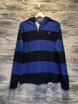 Bluza z Kapturem Ralph Lauren Vintage Paski Czarna Niebieska Logo