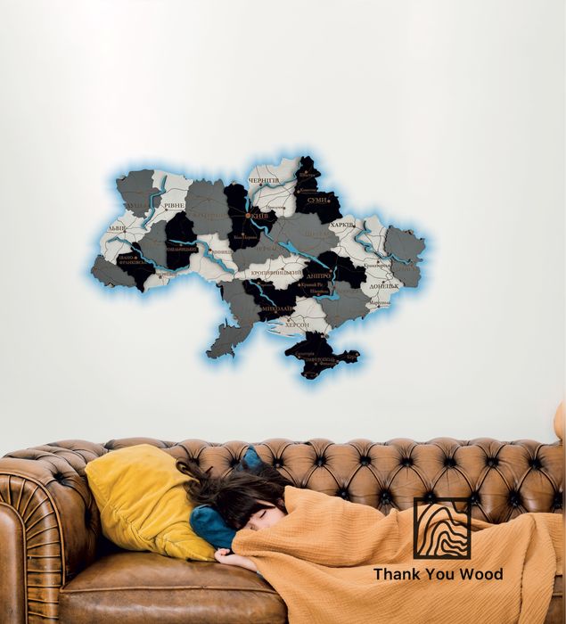 Карта України з дерева мапа кольору Urban Gray