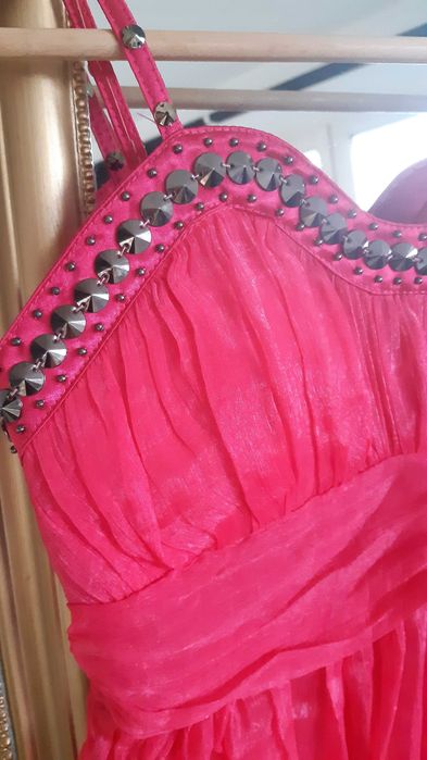 zestaw różowa tiulowa lekka sukienka ćwieki bolerko narzutka gratis S