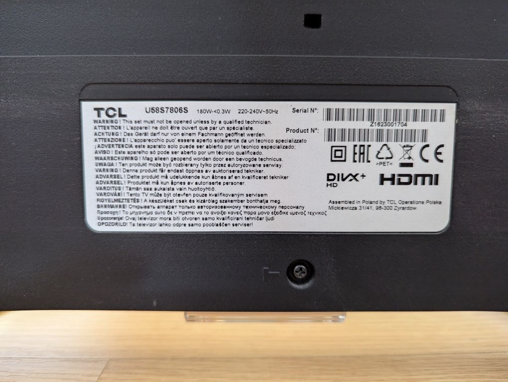TCL U58S7806S, 58 cali, Smart TV, stan bardzo dobry