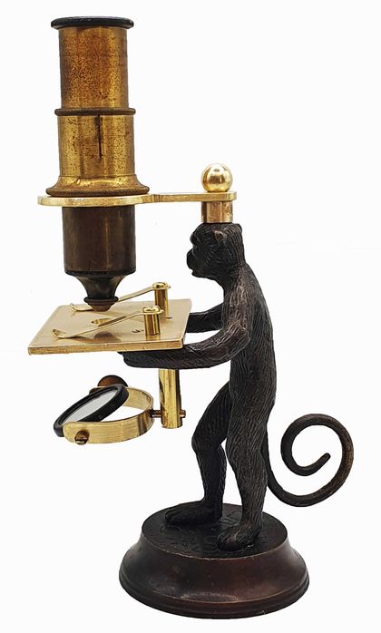 Brass reproduction of a “monkey microscope”
