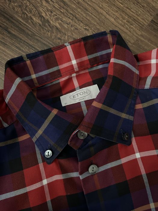 Koszula bawełniana męska z długim rękawem w kratę 41/16 Eton