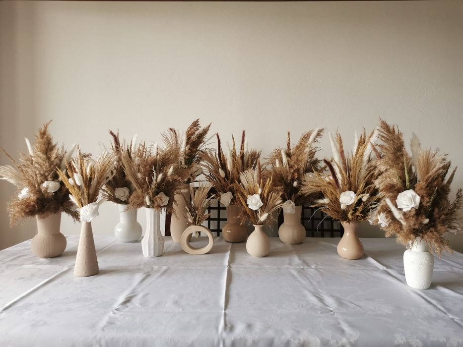 Gotowe bukiety ślubne suszone dekoracja stołu, bukiety na stół weselny