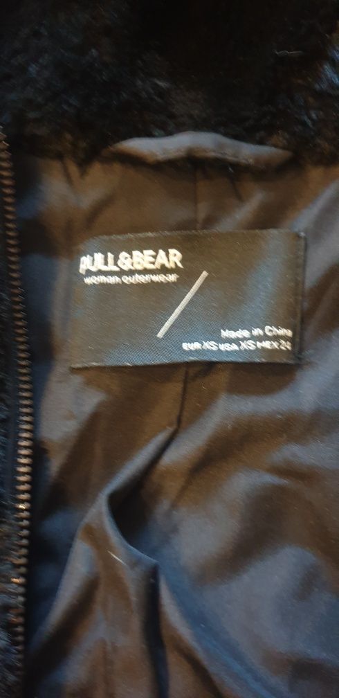 Kurtka Pull & Bear przejściowa futerko z kapturem XS damska dziecięco-