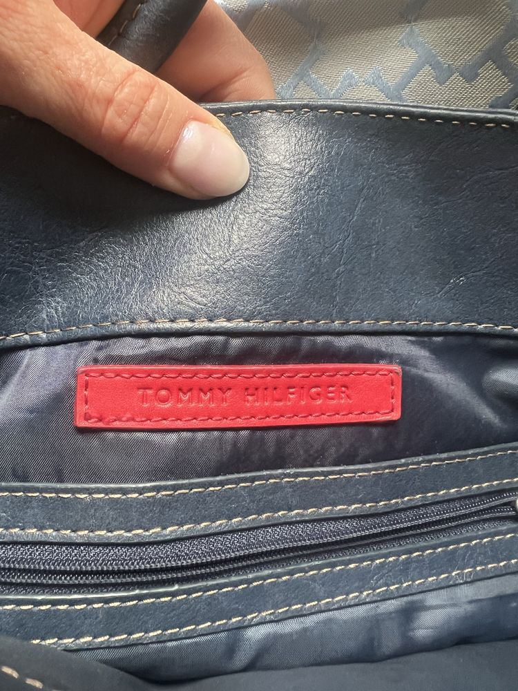 Duża torba shopper torebka z uszami granatowa Tommy Hilfiger