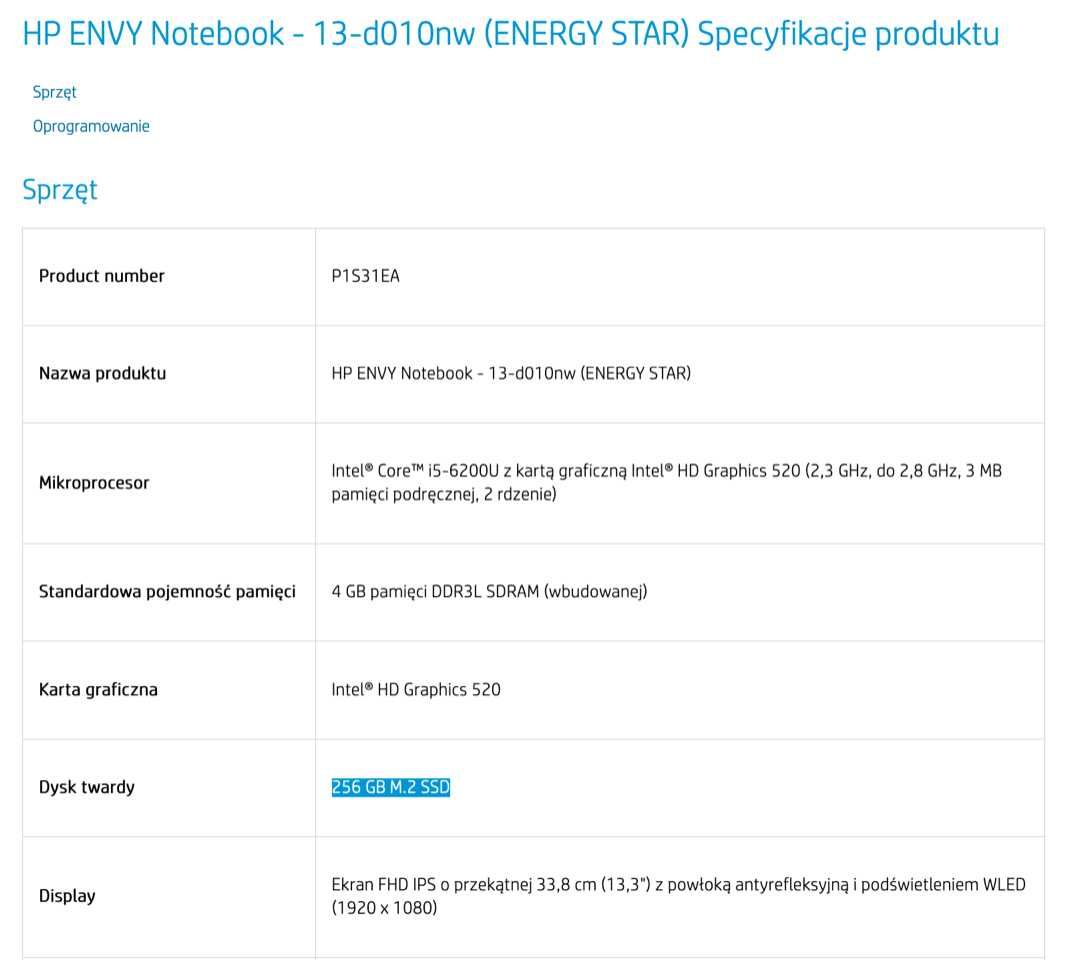 HP ENVY Notebook (ENERGY STAR) 4 GB pamięci 256 GB