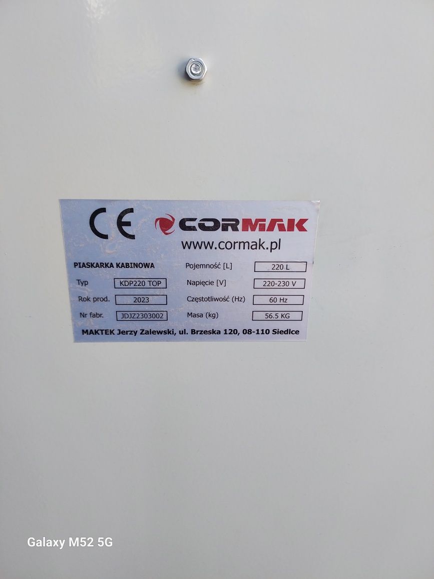 Kabina do piaskowania cormak, piaskarka 220L. Wyciag cyklon.