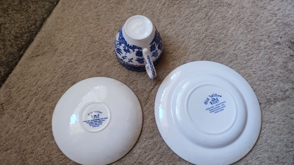 Angielska Porcelana Old Willow Filizanki Miseczki Talerzyki