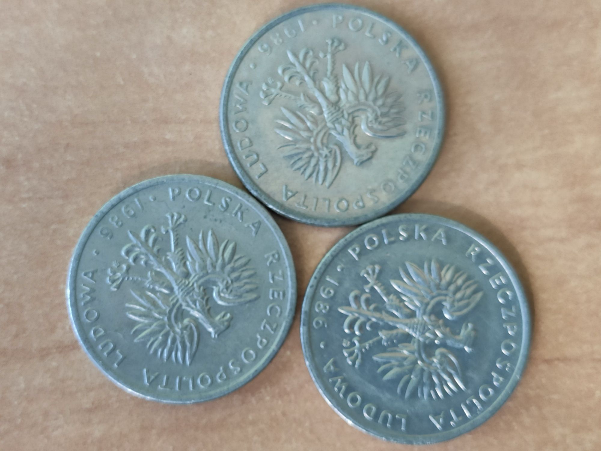 3 obiegowe monety PRL 20 złotych 1986 r.