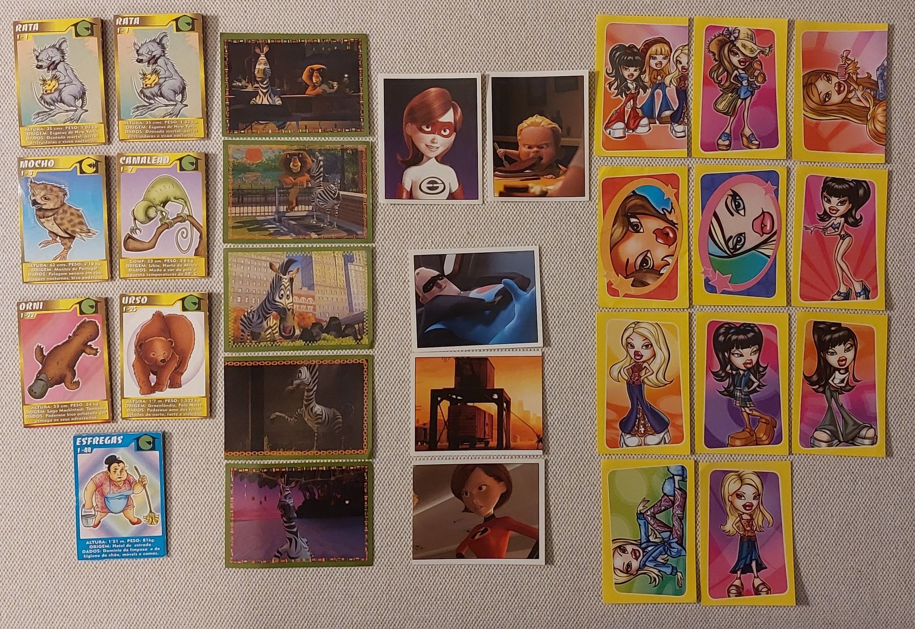 Vários cromos, Planeta Mutante, Madagáscar,  Os incríveis, Bratz