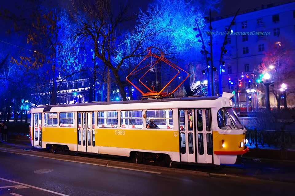 Трамвай Tatra T3SU, свет, автоинформатор, двери, м-т № 27, вагон №1328