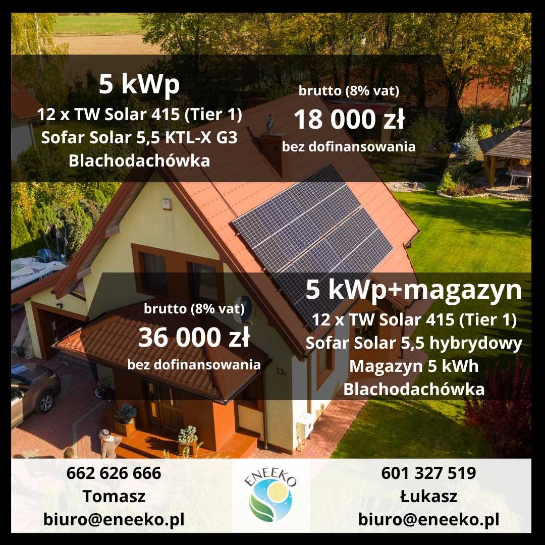 Fotowoltaika z montażem 5 kWp lub 5 kWp z magazynem energii