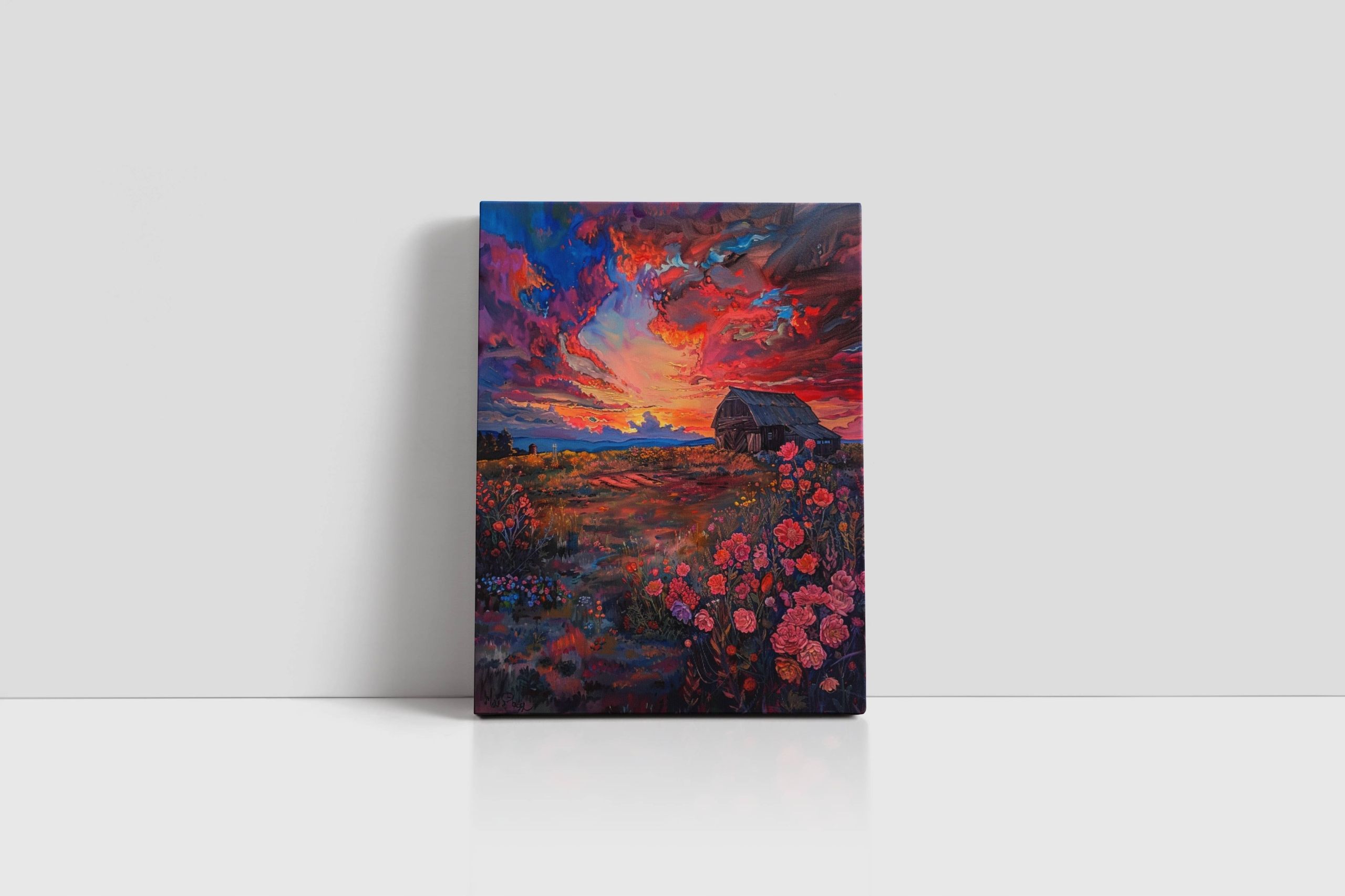 Obraz na płótnie "Zachód Słońca nad Kwiatowym Krajobrazem" 90x120 cm