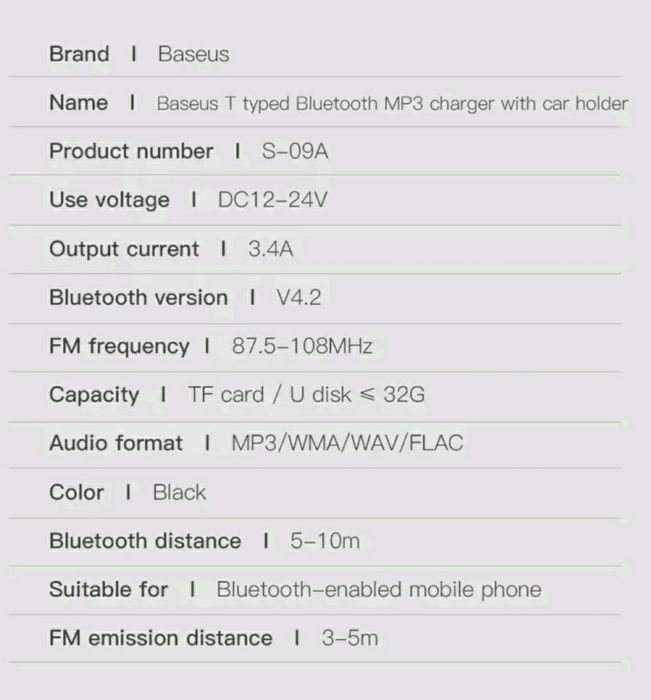 Трансмиттер Baseus T S-09A FM MP3 TF автозарядное громкая связь roidmi