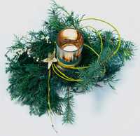 Stroik zimowy świąteczny ze szklaną osłonką na tealight