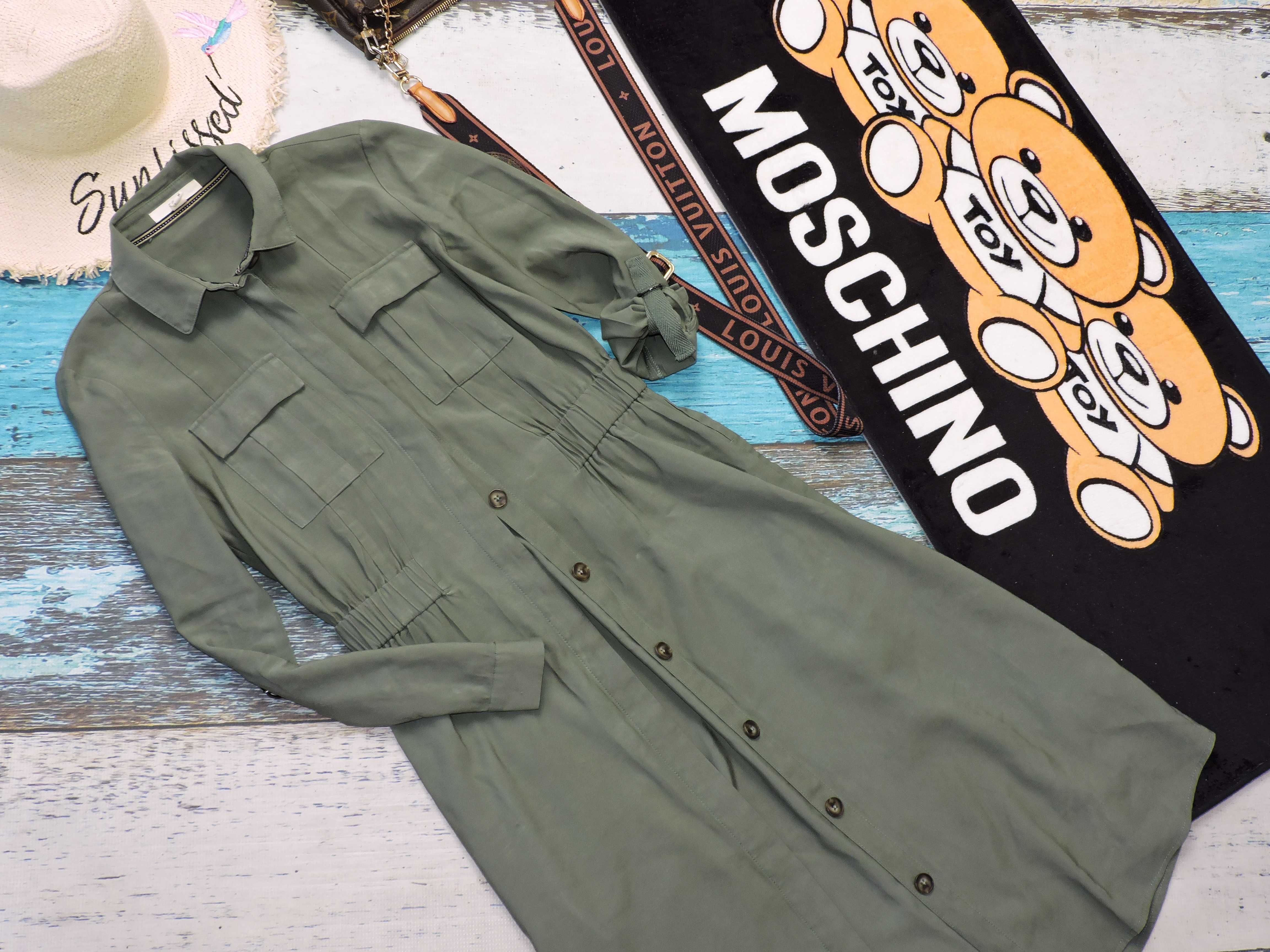 Esprit Sukienka koszulowa khaki wiskoza j Nowa S