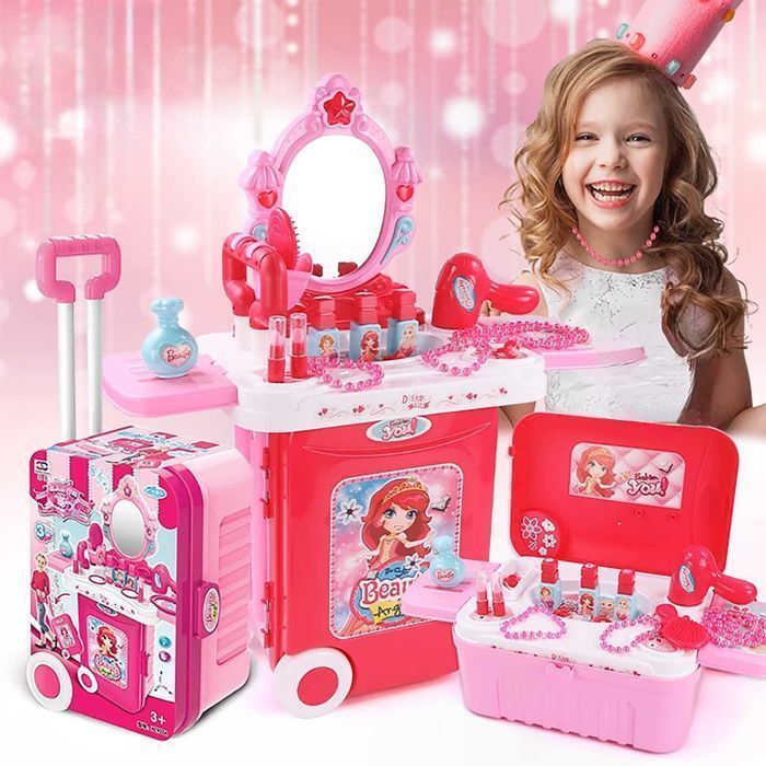 Toaletka dla dziewczynki duża z lustrem LED walizka