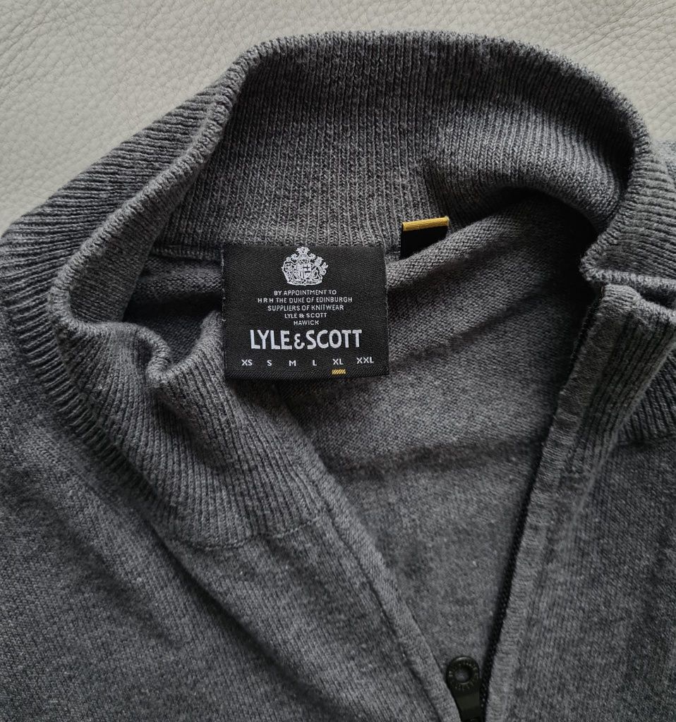 Lyle & Scott męski sweter XL szary polo szkocki casual halfzip