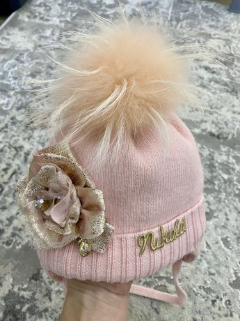 Фирменная зимняя теплая шапочка на девочку шапка 9-18 мес Nikola