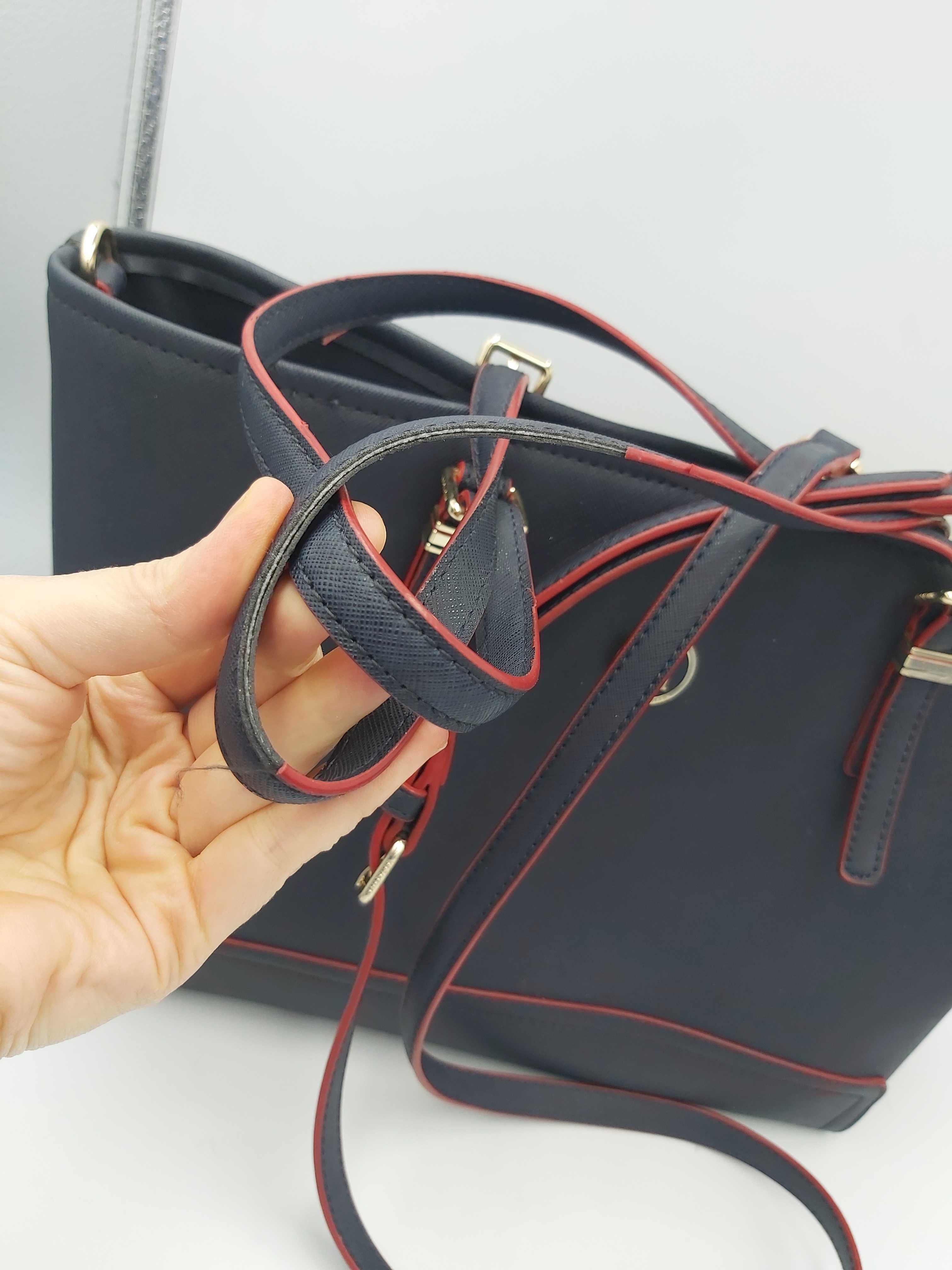 Torebka TOMMY HILFIGER granatowa czerwona torba shopperka pojemna