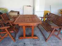 Stół, ławka, krzesła drewniane składane do ogrodu, na taras, balkon
