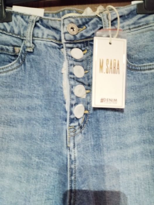 Szwedy jasnoniebieskie dżinsy damskie wysoki stan guziki M.sara XS