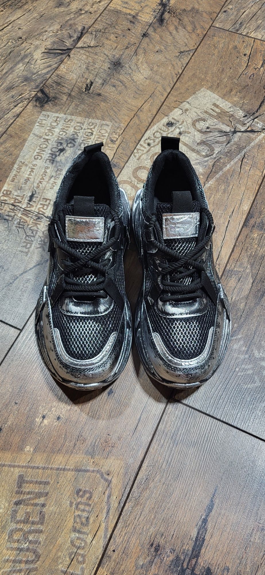Czarnobsrebrne sneakersy damskie premium platforma 40