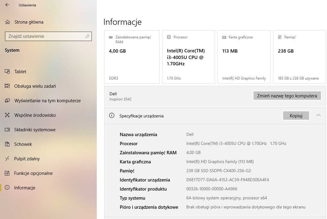 Laptop DELL z Windows 10