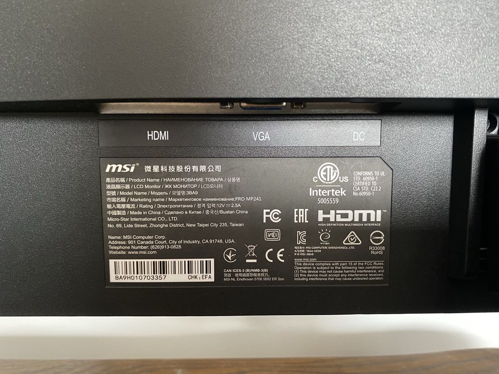 monitor do konputera msi 24” 60Hz 1920x1080