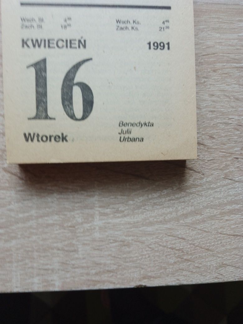 Kartka z kalendarza zdzieraka rocznik 1991