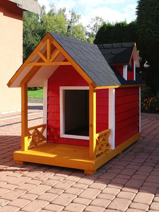 Buda dla psa z werandą i dwiema lukarnami w stylu skandynawskim L-XL