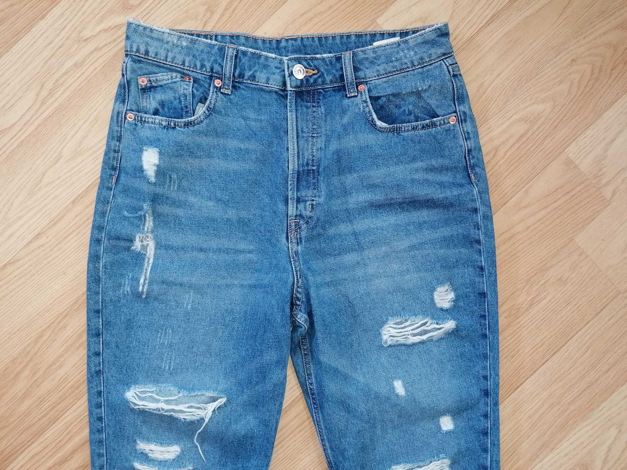 Ripped jeans H&M spodnie z dziurami wysoki stan